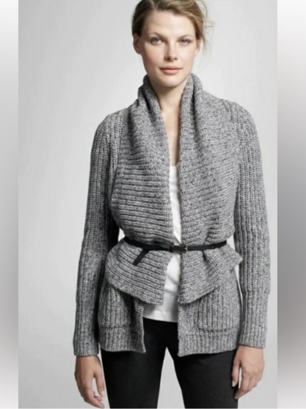J.Crew Shawl Collar Cardigan Sweater Size Medium Gray Marled Chunky Knit